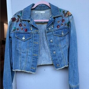 Zara Blue Denim Jacket with Floral Details